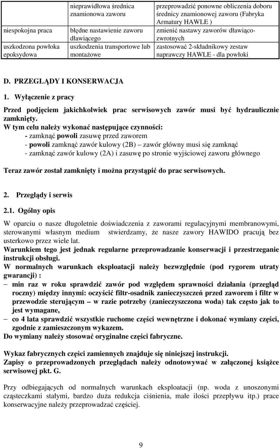 Wyłączenie z pracy Przed podjęciem jakichkolwiek prac serwisowych zawór musi być hydraulicznie zamknięty.