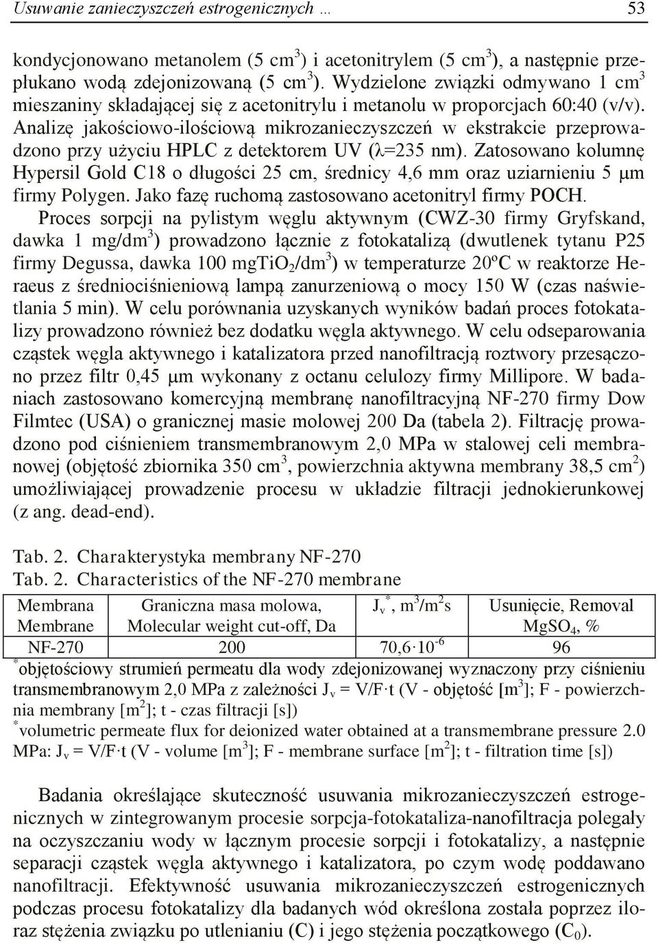 Analizę jakościowo-ilościową mikrozanieczyszczeń w ekstrakcie przeprowadzono przy użyciu HPLC z detektorem UV (λ=235 nm).