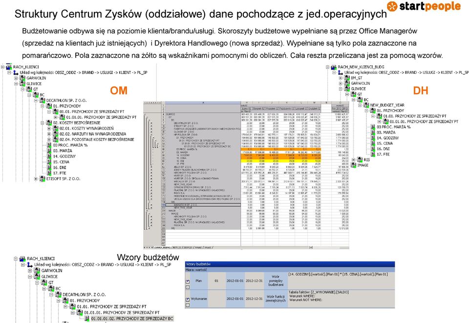 Skoroszyty budżetowe wypełniane są przez Office Managerów (sprzedaż na klientach już istniejących) i Dyrektora