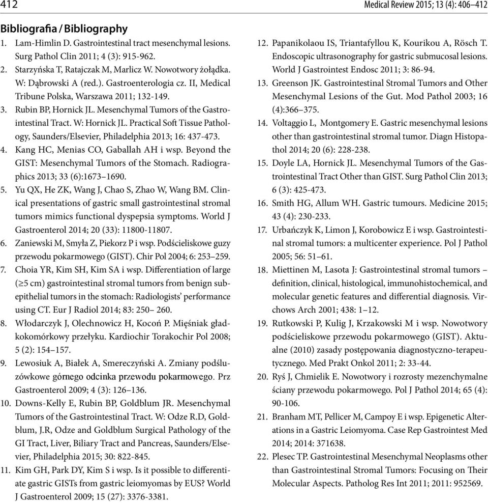 W: Hornick JL. Practical Soft Tissue Pathology, Saunders/Elsevier, Philadelphia 2013; 16: 437-473. 4. Kang HC, Menias CO, Gaballah AH i wsp. Beyond the GIST: Mesenchymal Tumors of the Stomach.