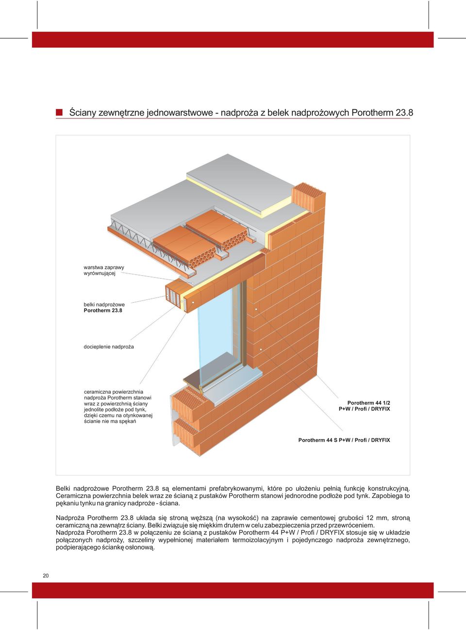 Porotherm S Belki nadprożowe Porotherm 23.8 są elementami prefabrykowanymi, które po ułożeniu pełnią funkcję konstrukcyjną.