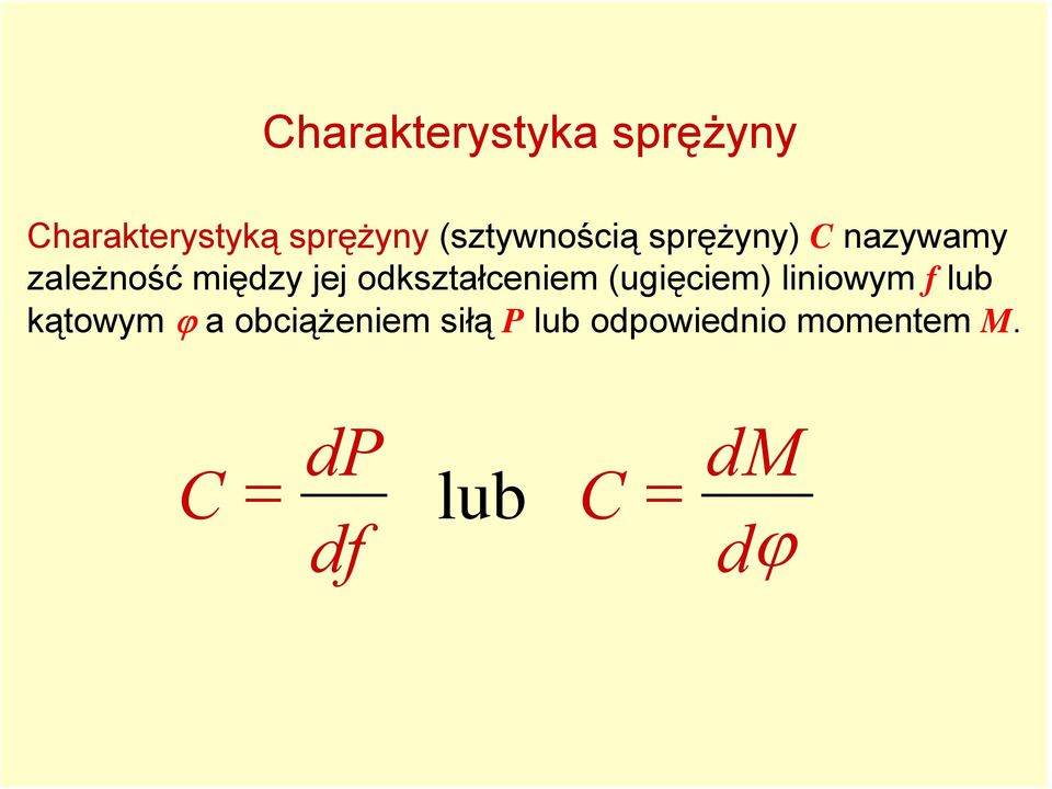 odkształceniem (ugięciem) liniowym f lub kątowym ϕ a