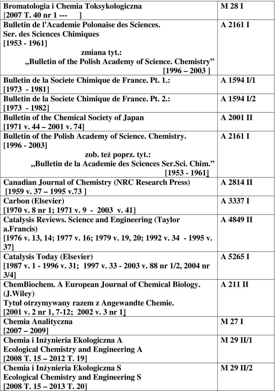 44 2001 v. 74] Bulletin of the Polish Academy of Science. Chemistry. [1996-2003] Bulletin de la Academie des Sciences Ser.Sci. Chim.