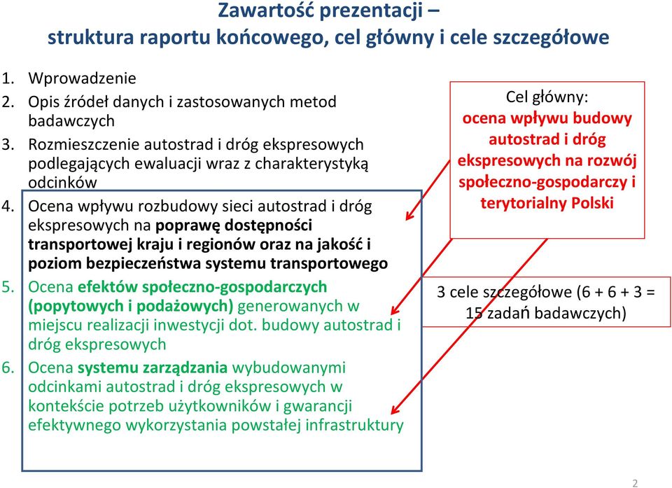 Ocena wpływu rozbudowy sieci autostrad i dróg ekspresowych na poprawędostępności transportowej kraju i regionów oraz na jakośći poziom bezpieczeństwa systemu transportowego 5.