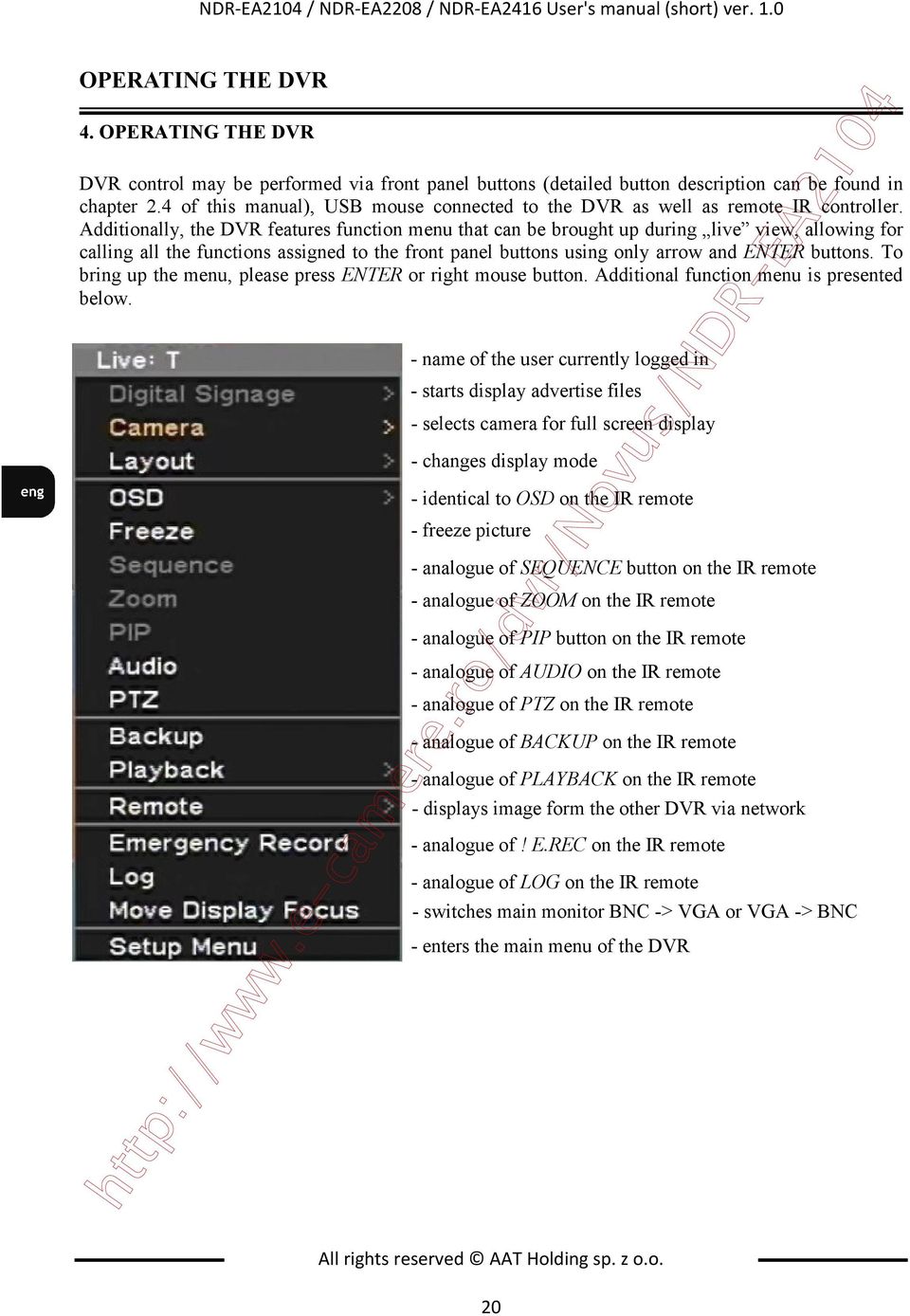 4 of this manual), USB mouse connected to the DVR as well as remote IR controller.