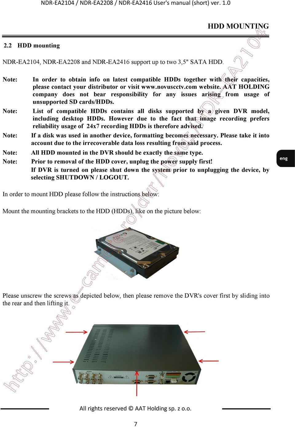 AAT HOLDING company does not bear responsibility for any issues arising from usage of unsupported SD cards/hdds.