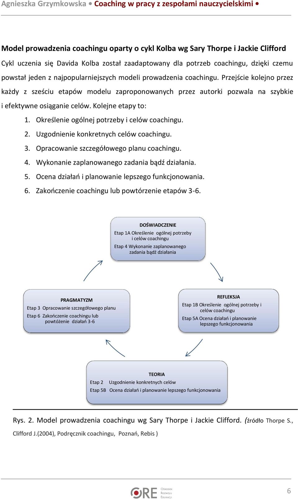 Kolejne etapy to: 1. Określenie ogólnej potrzeby i celów coachingu. 2. Uzgodnienie konkretnych celów coachingu. 3. Opracowanie szczegółowego planu coachingu. 4.