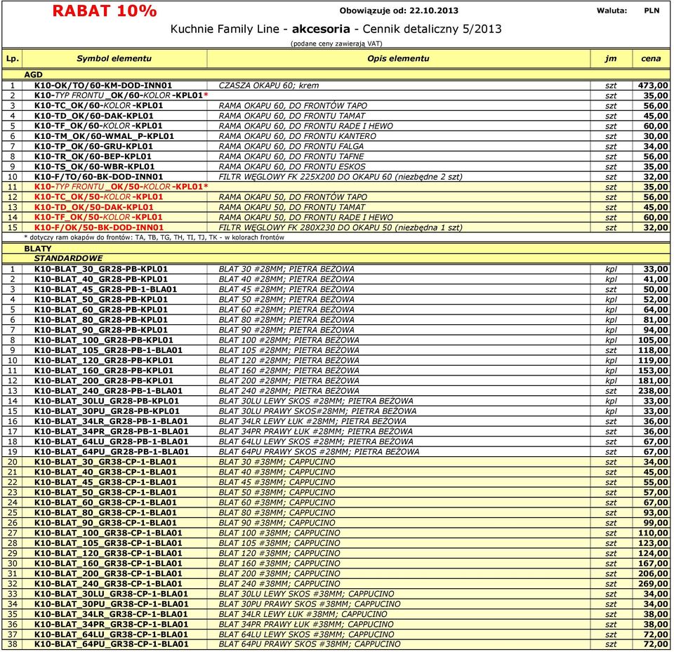 FRONTÓW TAPO szt 56,00 4 K10-TD_OK/60-DAK-KPL01 RAMA OKAPU 60, DO FRONTU TAMAT szt 45,00 5 K10-TF_OK/60-KOLOR -KPL01 RAMA OKAPU 60, DO FRONTU RADE I HEWO szt 60,00 6 K10-TM_OK/60-WMAL_P-KPL01 RAMA