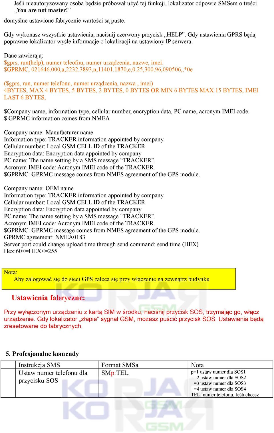 Dane zawierają: $gprs, run(help), numer teleofnu, numer urządzenia, nazwe, imei. $GPRMC, 021646.000,a,2232.3893,n,11401.1870,e,0.25,300.