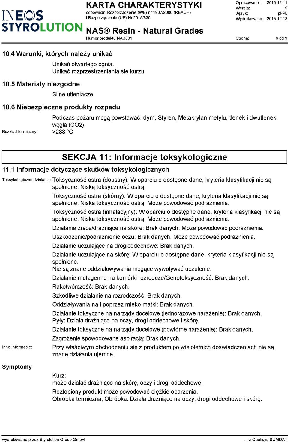 1 Informacje dotyczące skutków toksykologicznych Toksykologiczne działania: Toksyczność ostra (doustny): W oparciu o dostępne dane, kryteria klasyfikacji nie są spełnione.