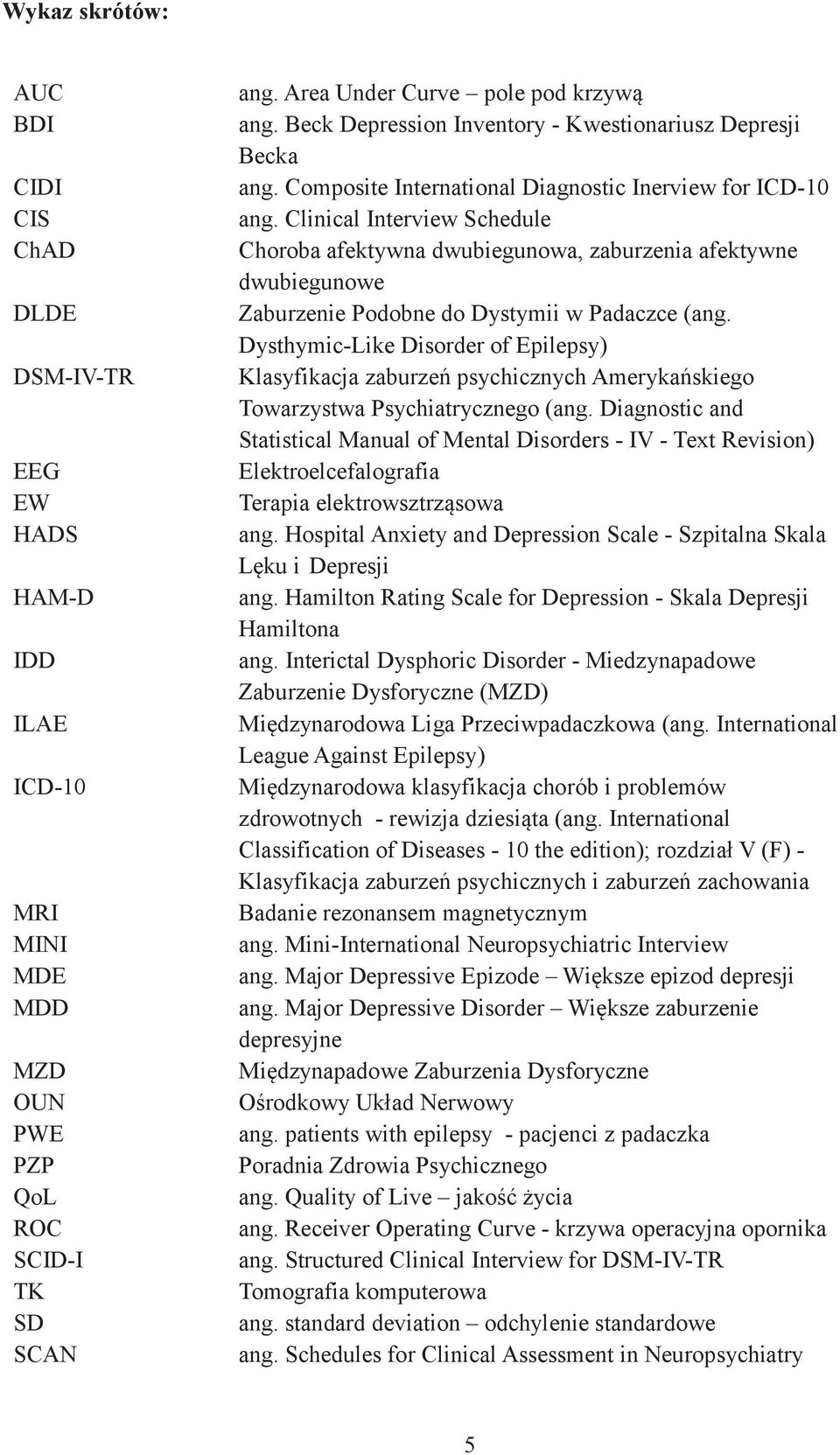 Clinical Interview Schedule Choroba afektywna dwubiegunowa, zaburzenia afektywne dwubiegunowe Zaburzenie Podobne do Dystymii w Padaczce (ang.