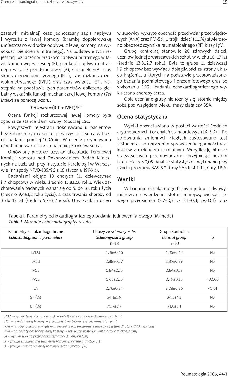 Na podstawie tych rejestracji oznaczono: prêdkoœæ nap³ywu mitralnego w fazie komorowej wczesnej (E), prêdkoœæ nap³ywu mitralnego w fazie przedsionkowej (A), stosunek E/A, czas skurczu