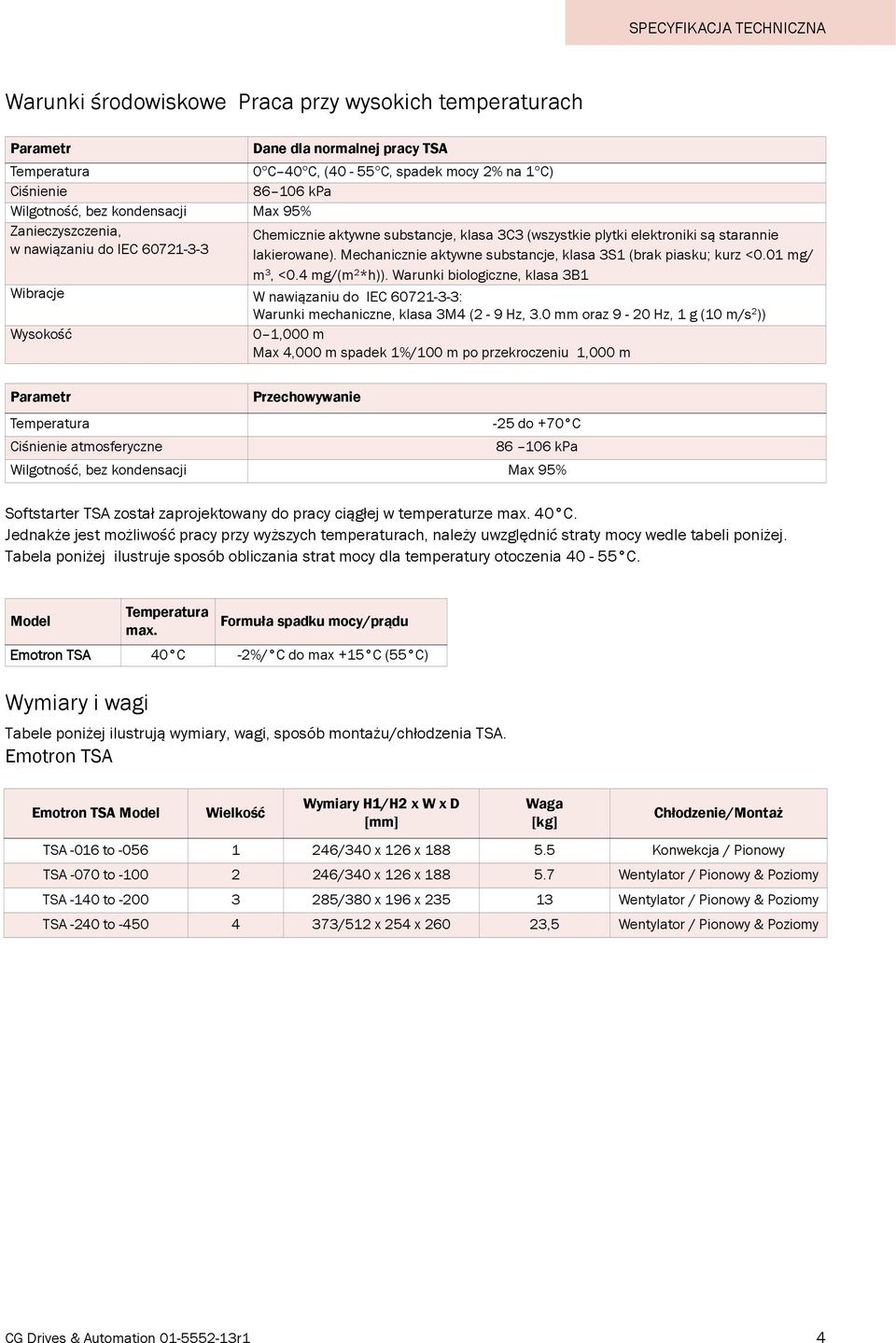 Mechanicznie aktywne substancje, klasa 3S1 (brak piasku; kurz <0.01 mg/ m 3, <0.4 mg/(m 2 *h)).