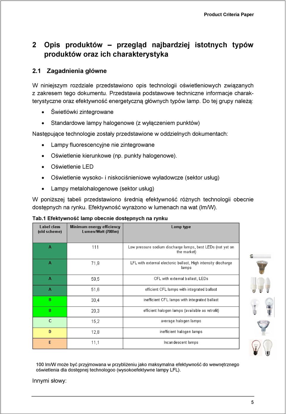 Przedstawia podstawowe techniczne informacje charakterystyczne oraz efektywność energetyczną głównych typów lamp.