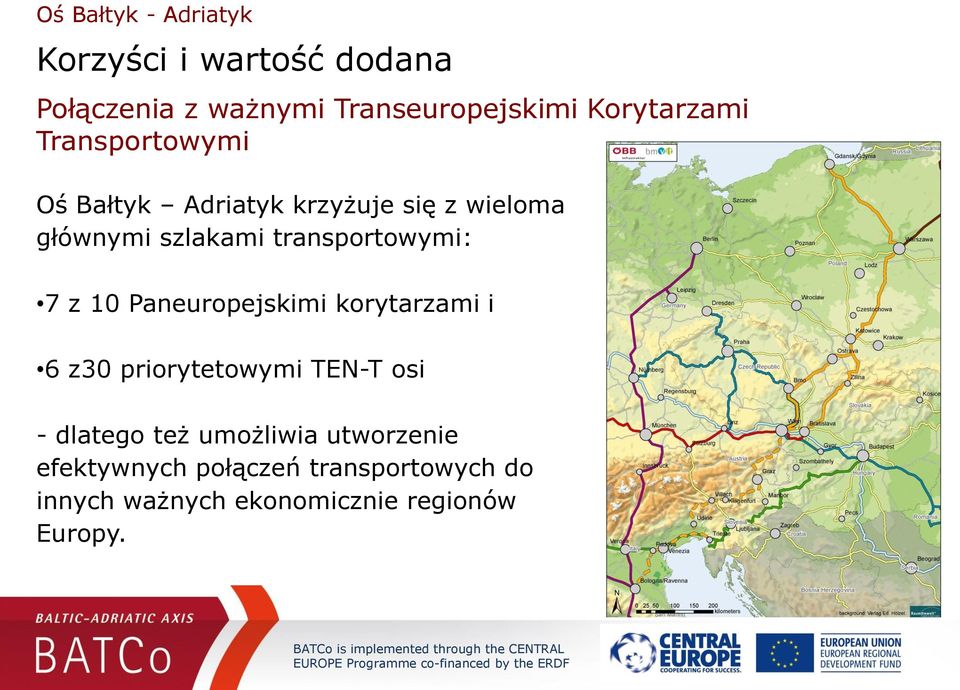 transportowymi: 7 z 10 Paneuropejskimi korytarzami i 6 z30 priorytetowymi TEN-T osi - dlatego