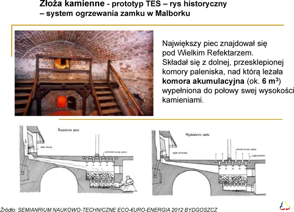 Składał się z dolnej, przesklepionej komory paleniska, nad którą leżała komora