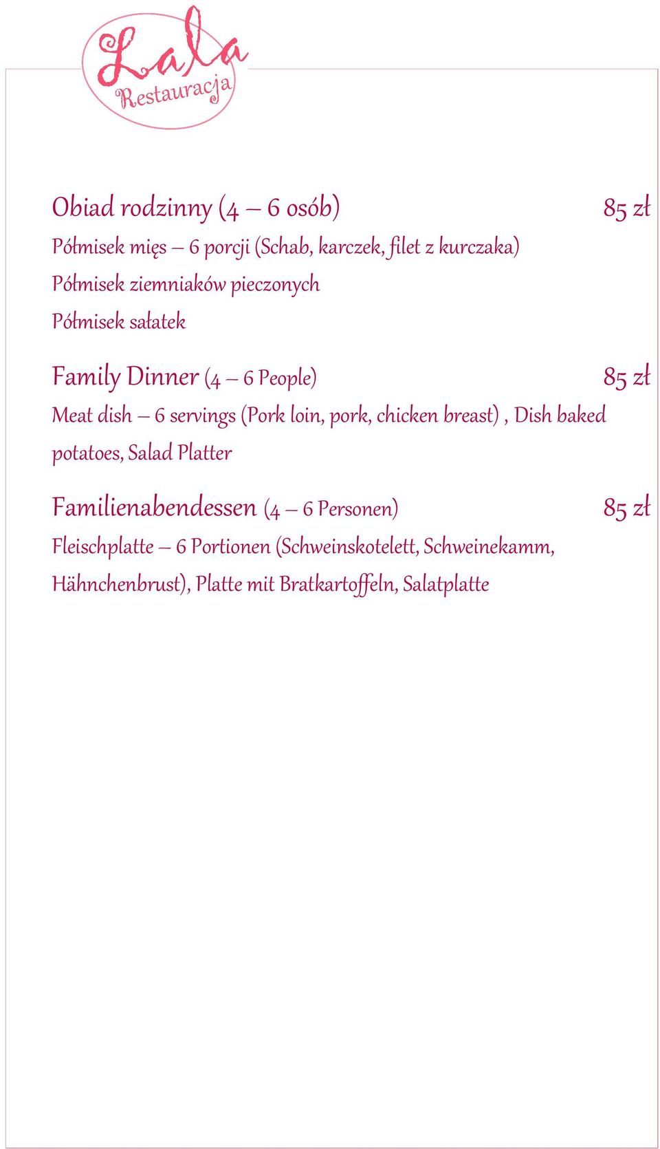 breast), Dish baked potatoes, Salad Platter Familienabendessen (4 6 Personen) Fleischplatte 6 Portionen