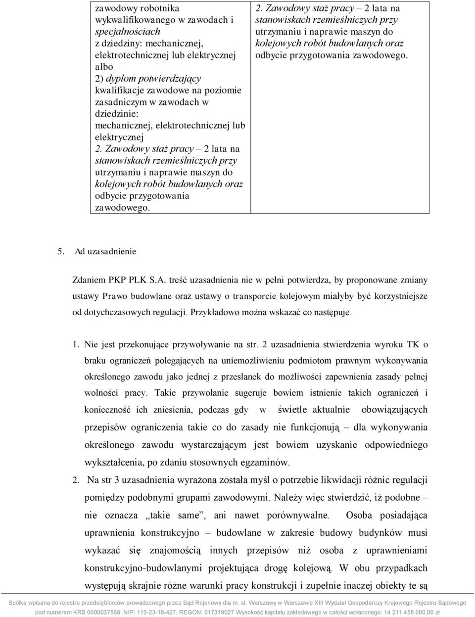 Zawodowy staż pracy 2 lata na stanowiskach rzemieślniczych przy utrzymaniu i naprawie maszyn do kolejowych robót budowlanych oraz odbycie przygotowania zawodowego. 2. Zawodowy staż pracy 2 lata na stanowiskach rzemieślniczych przy utrzymaniu i naprawie maszyn do kolejowych robót budowlanych oraz odbycie przygotowania zawodowego.