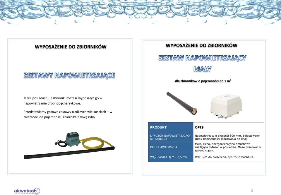 PRODUKT OPIS DYFUZOR NAPOWIETRZAJĄCY AT 32/800/B DMUCHAWA YP-20A WĄŻ ZASILAJĄCY 2,5 mb Napowietrzacz o długości 800 mm, balastowany (brak