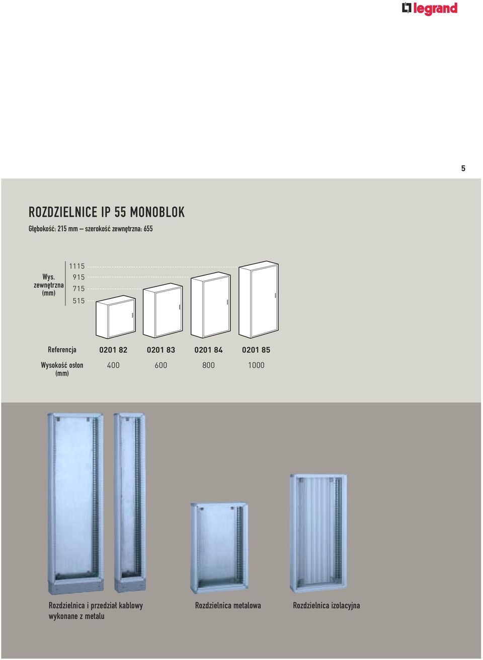 zewnętrzna (mm) 1115 915 715 515 Referencja 0201 82 0201 83 0201 84