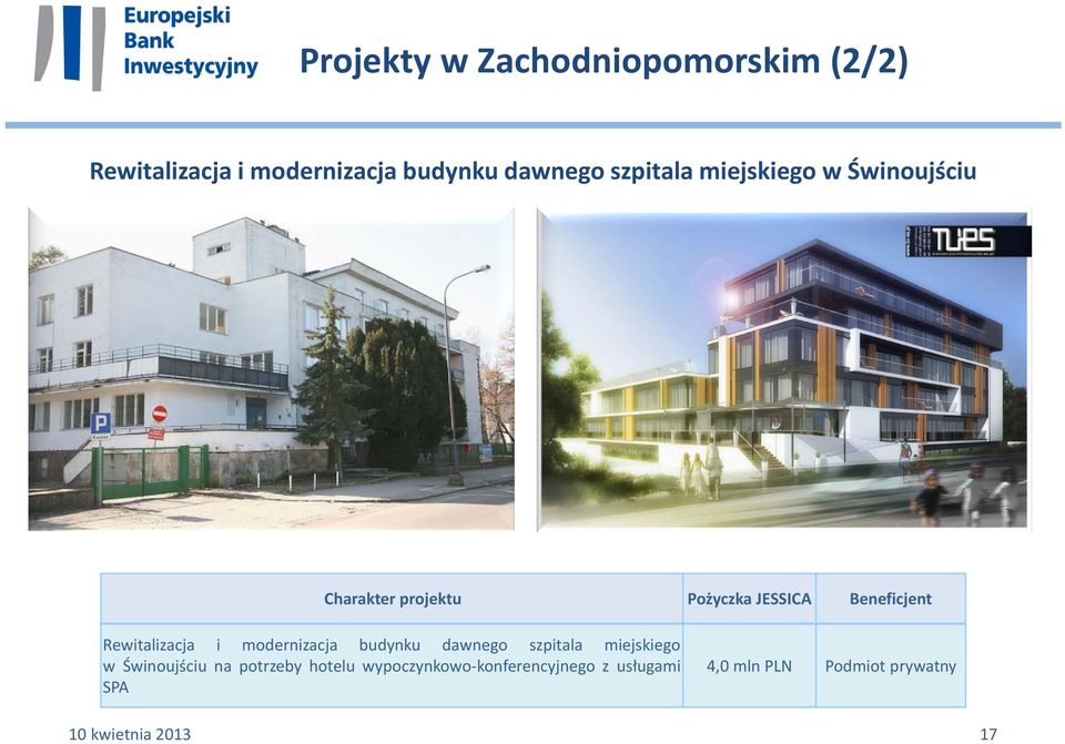 budynku dawnego szpitala miejskiego w Świnoujściu na potrzeby hotelu