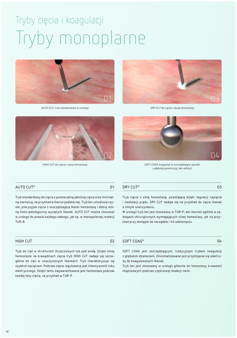 Tryb ten umożliwia czyste, precyzyjne cięcie z oszczędzającą tkanki hemostazą i dobrą ocenę histo-patologiczną wyciętych tkanek. AUTO CUT można stosować w urologii do prawie każdego zabiegu, jak np.