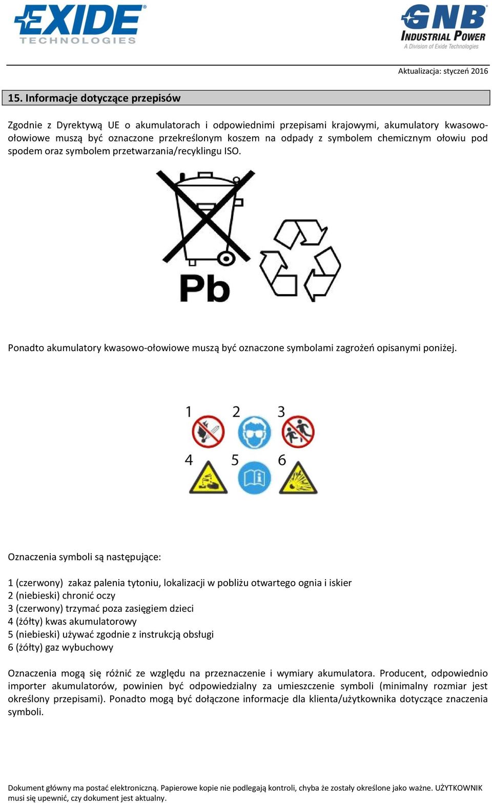 Oznaczenia symboli są następujące: 1 (czerwony) zakaz palenia tytoniu, lokalizacji w pobliżu otwartego ognia i iskier 2 (niebieski) chronić oczy 3 (czerwony) trzymać poza zasięgiem dzieci 4 (żółty)