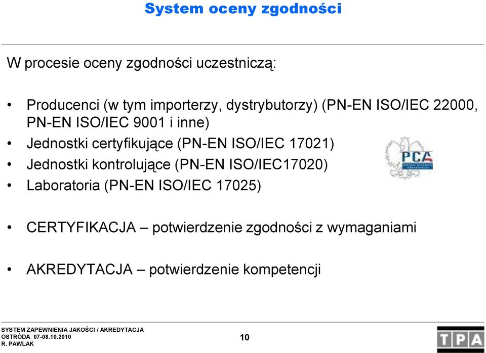 (PN-EN ISO/IEC 17021) Jednostki kontrolujące (PN-EN ISO/IEC17020) Laboratoria (PN-EN ISO/IEC