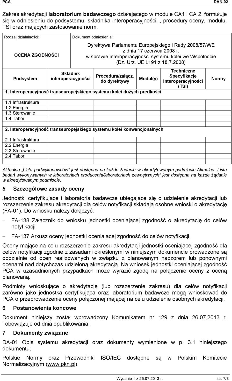 w sprawie interoperacyjności systemu kolei we Wspólnocie (Dz. Urz. UE L191 z 18.7.2008) Procedura/załącz. do dyrektywy Moduł(y) 1.