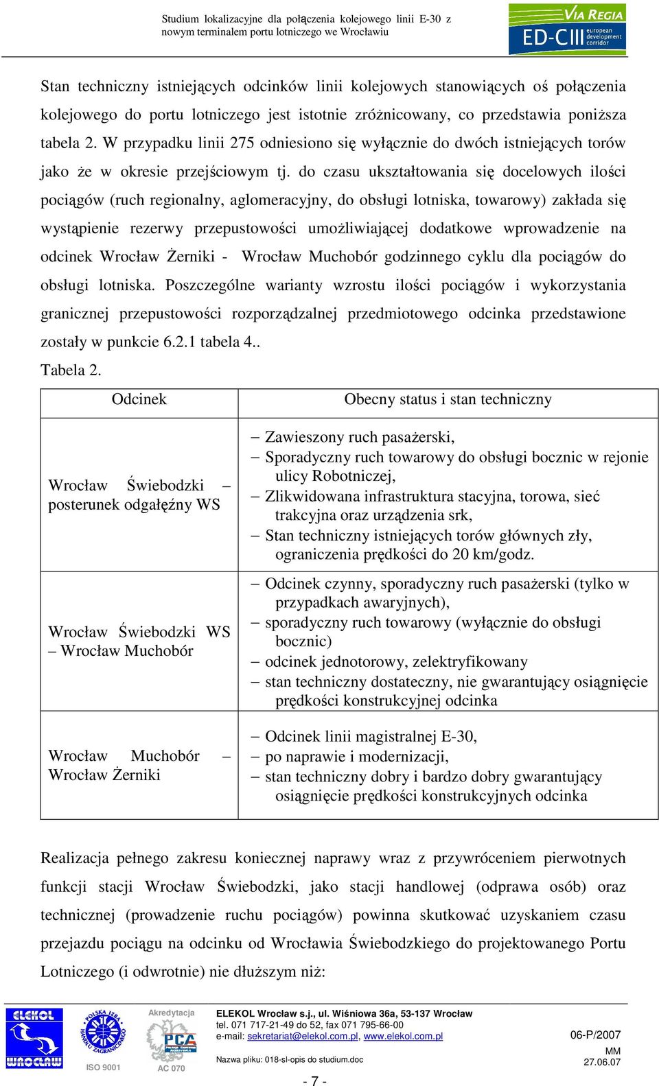 do czasu ukształtowania się docelowych ilości pociągów (ruch regionalny, aglomeracyjny, do obsługi lotniska, towarowy) zakłada się wystąpienie rezerwy przepustowości umoŝliwiającej dodatkowe