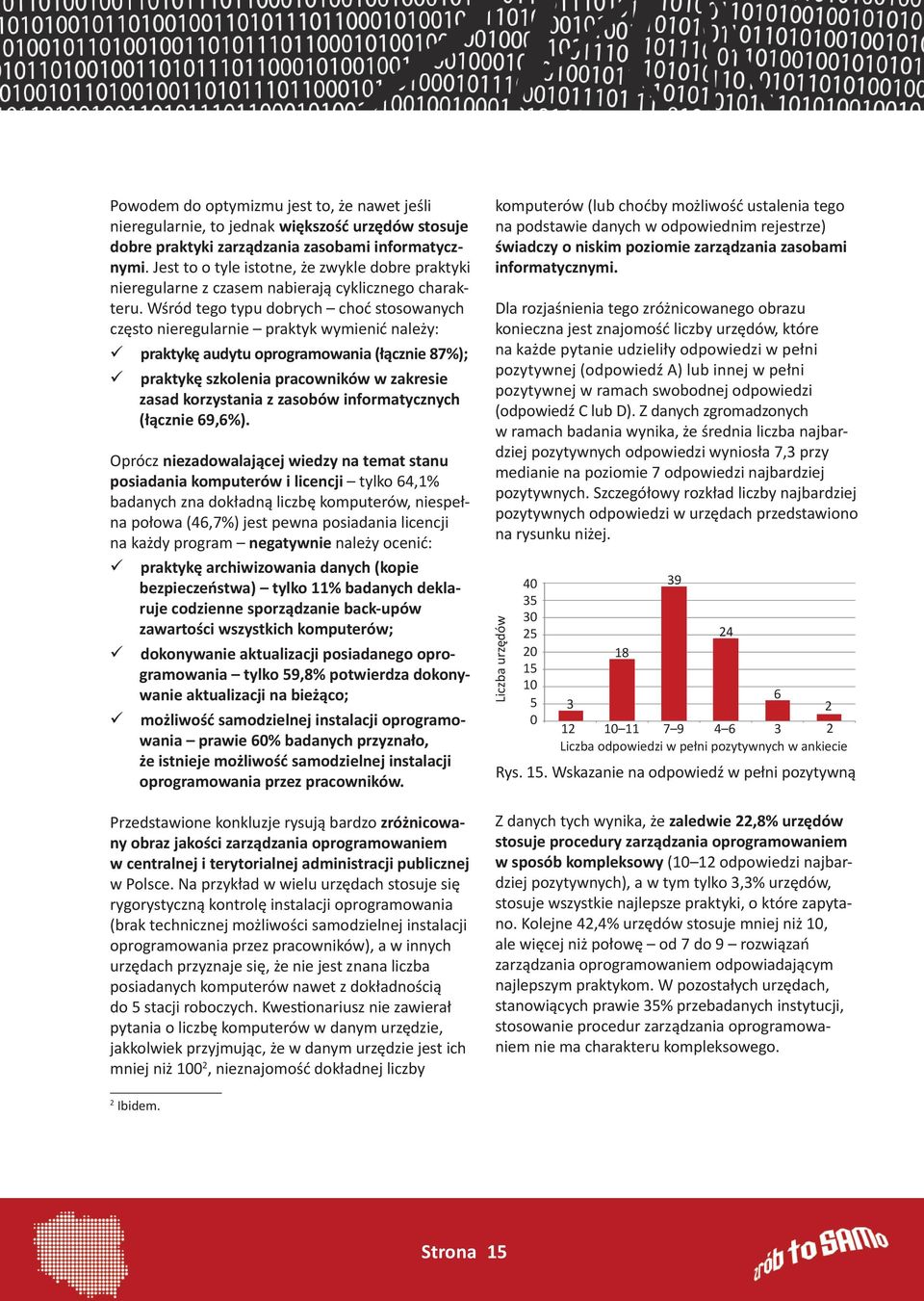 Wśród tego typu dobrych choć stosowanych często nieregularnie praktyk wymienić należy: praktykę audytu oprogramowania (łącznie 87%); praktykę szkolenia pracowników w zakresie zasad korzystania z