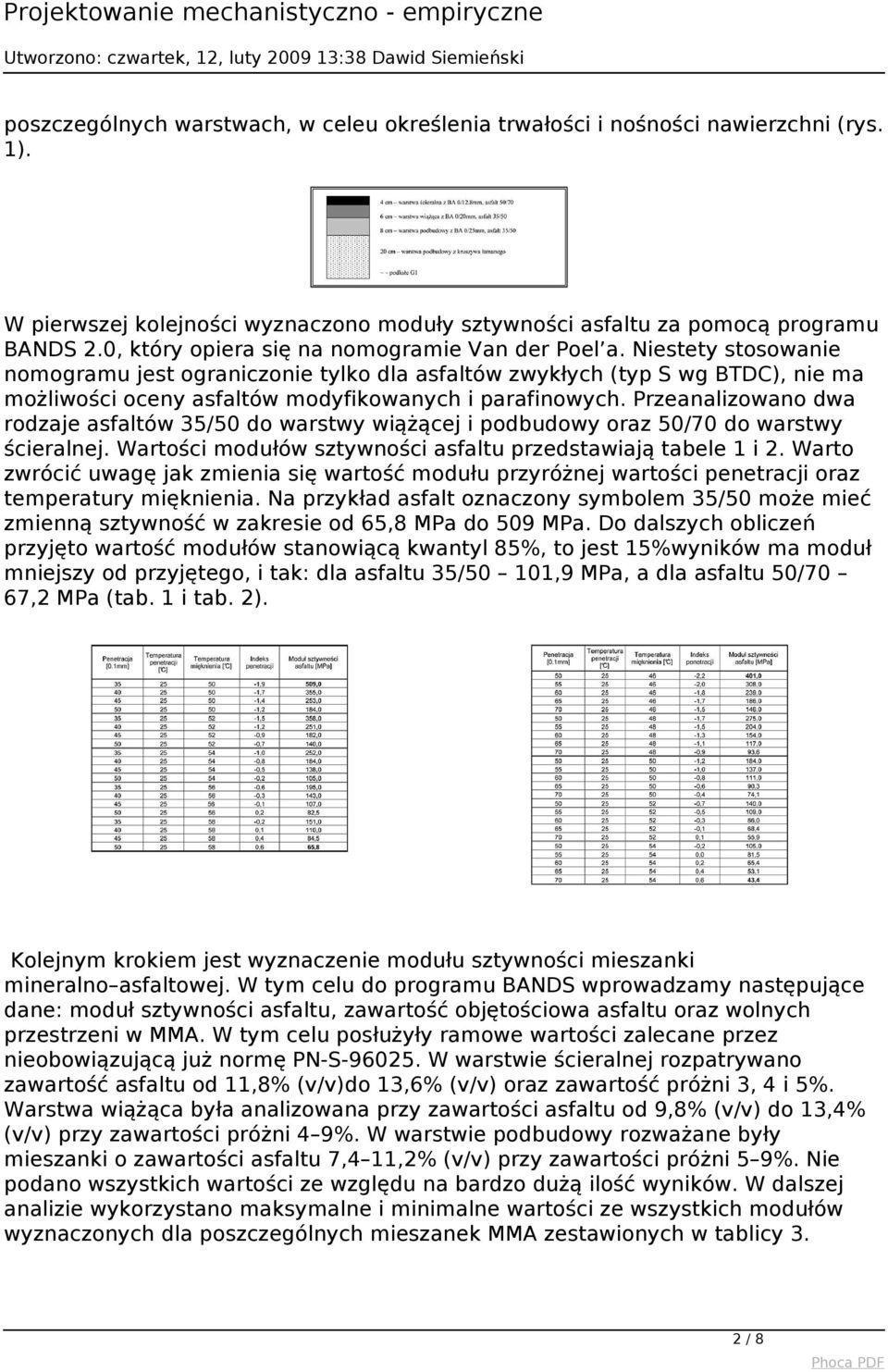 Niestety stosowanie nomogramu jest ograniczonie tylko dla asfaltów zwykłych (typ S wg BTDC), nie ma możliwości oceny asfaltów modyfikowanych i parafinowych.