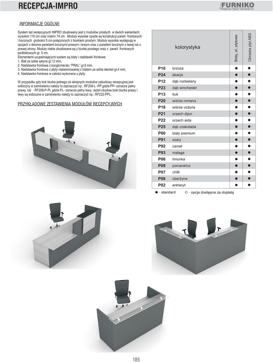PRZYK ADOWE ZESTAWIENIA MODU ÓW RECEPCYJNYCH kolorystyka P10 brzoza P24 akacja P12 d¹b rozbielany P2 d¹b winchester P1 buk P20 wiœnia romana P18 wiœnia victoria P21 orzech dijon P22 orzech aida P25