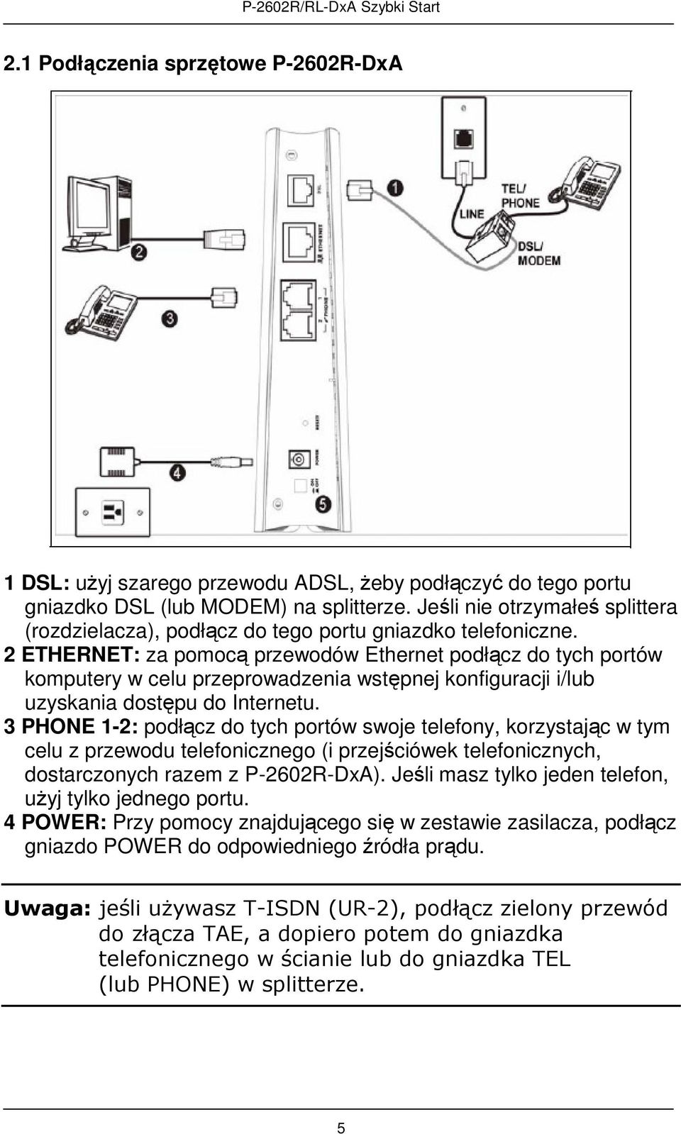 2 ETHERNET: za pomocą przewodów Ethernet podłącz do tych portów komputery w celu przeprowadzenia wstępnej konfiguracji i/lub uzyskania dostępu do Internetu.