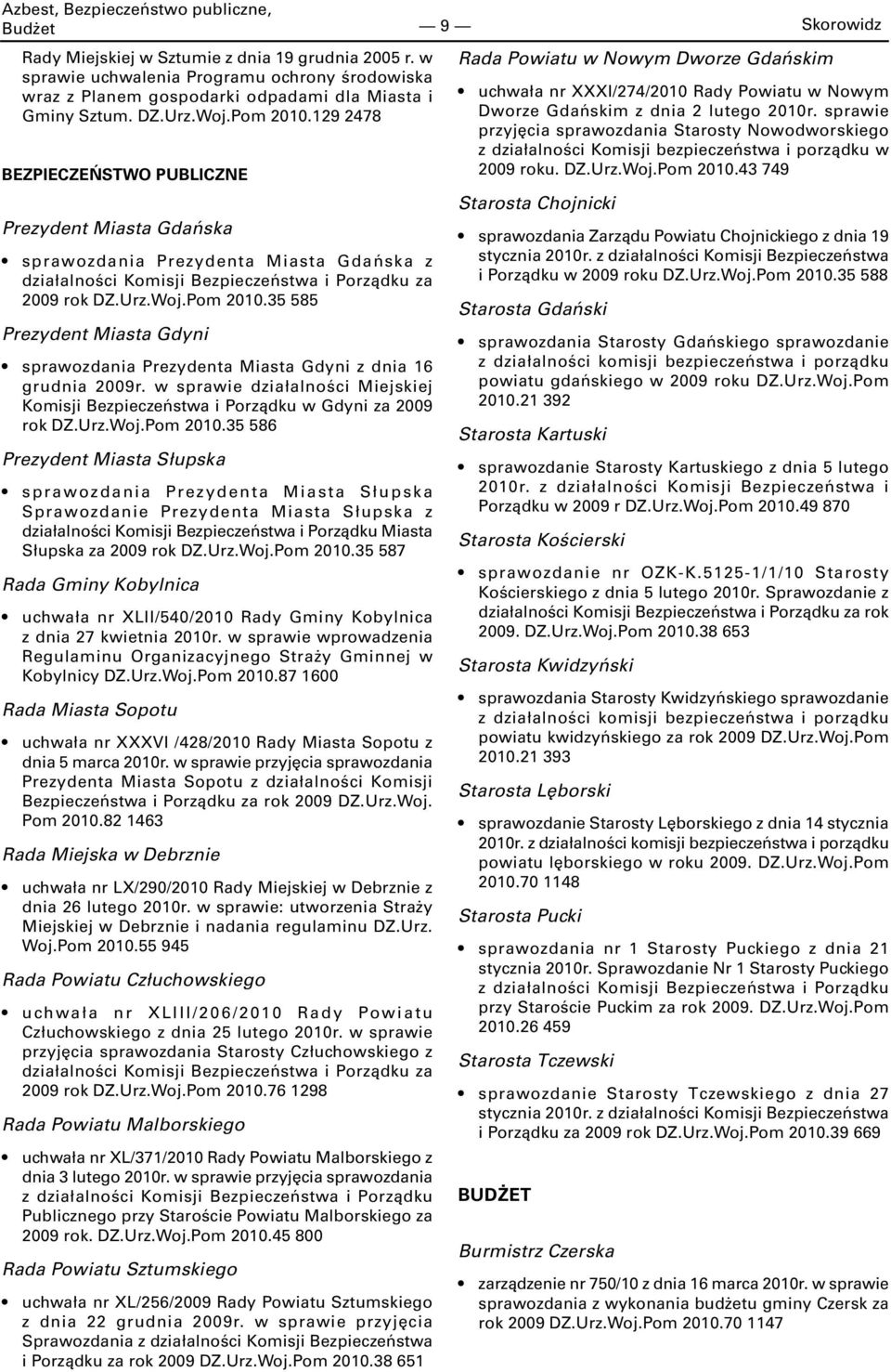 w sprawie działalności Miejskiej Komisji Bezpieczeństwa i Porządku w Gdyni za 2009 rok DZ.Urz.Woj.Pom 2010.