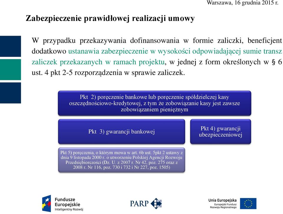 Pkt 2) poręczenie bankowe lub poręczenie spółdzielczej kasy oszczędnościowo-kredytowej, z tym że zobowiązanie kasy jest zawsze zobowiązaniem pieniężnym Pkt 3) gwarancji bankowej Pkt 4)