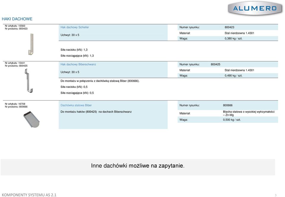 4301 0,490 kg / szt. Do montażu w połączeniu z dachówką stalową Biber (800666).