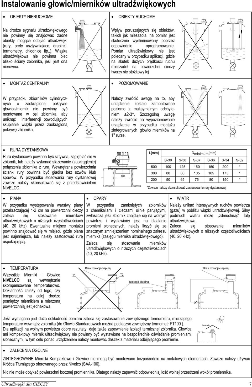 MONTAŻ CENTRALNY Wpływ poruszających się obiektów, takich jak mieszadła, na pomiar jest skutecznie wyeliminowany poprzez odpowiednie oprogramowanie.