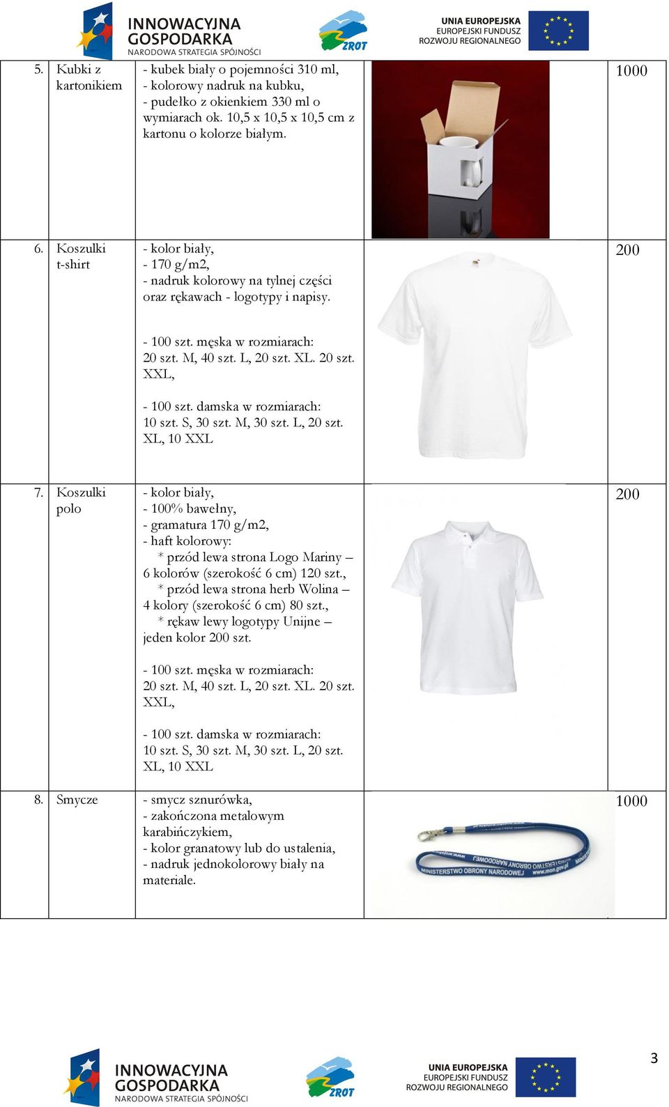 damska w rozmiarach: 10 szt. S, 30 szt. M, 30 szt. L, 20 szt. XL, 10 XXL 7.