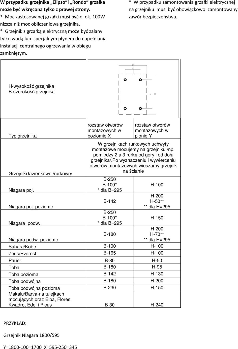 * W przypadku zamontowania grzałki elektrycznej na grzejniku musi być obowiązkowo zamontowany zawór bezpieczeństwa.