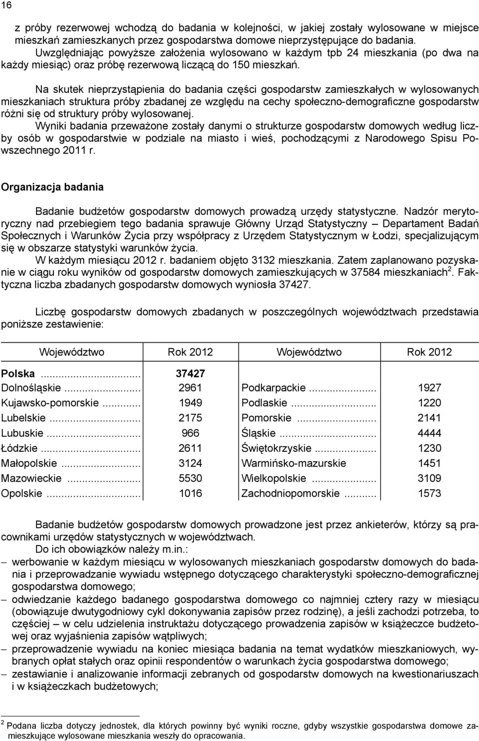 Na skutek nieprzystąpienia do badania części gospodarstw zamieszkałych w wylosowanych mieszkaniach struktura próby zbadanej ze względu na cechy społeczno-demograficzne gospodarstw różni się od