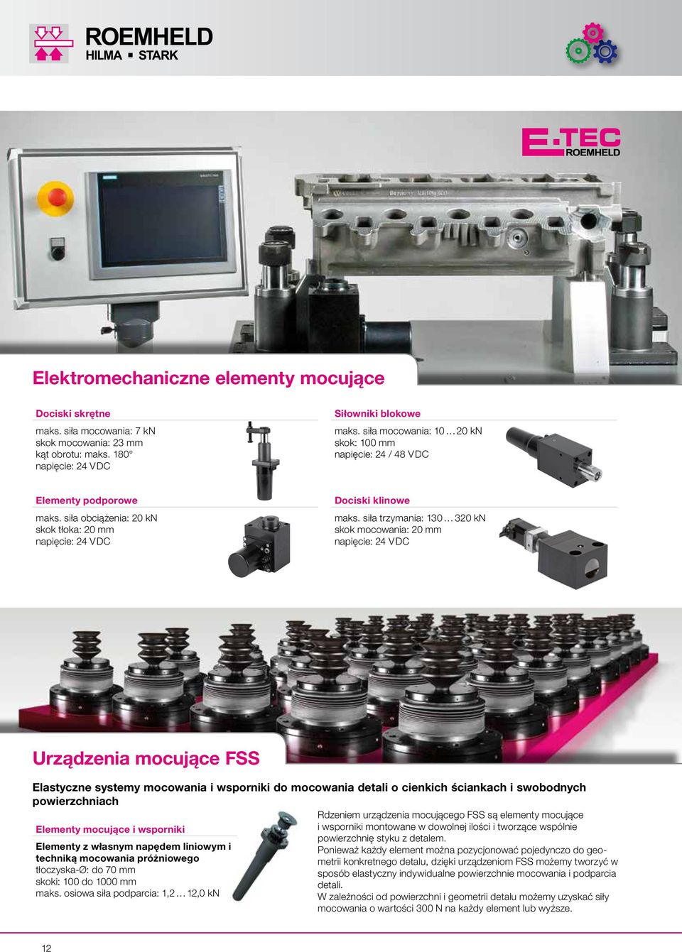 siła trzymania: 130 320 kn skok mocowania: 20 mm napięcie: 24 V DC Urządzenia mocujące FSS Elastyczne systemy mocowania i wsporniki do mocowania detali o cienkich ściankach i swobodnych