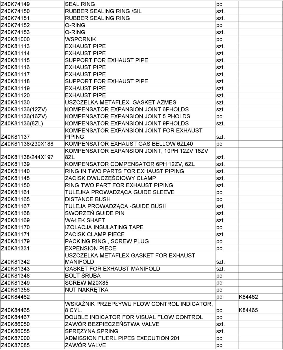 Z40K81136(12ZV) KOMPENSATOR EXPANSION JOINT 6PHOLDS Z40K81136(16ZV) KOMPENSATOR EXPANSION JOINT 5 PHOLDS Z40K81136(8ZL) KOMPENSATOR EXPANSION JOINT 9PHOLDS KOMPENSATOR EXPANSION JOINT FOR EXHAUST