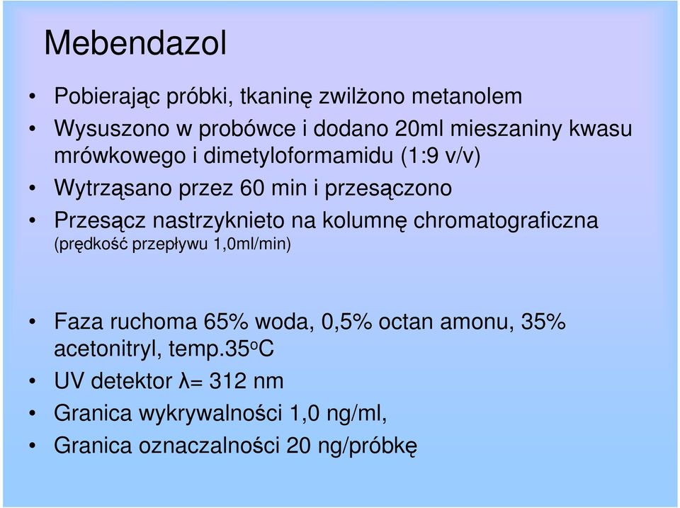 na kolumnę chromatograficzna (prędkość przepływu 1,0ml/min) Faza ruchoma 65% woda, 0,5% octan amonu, 35%