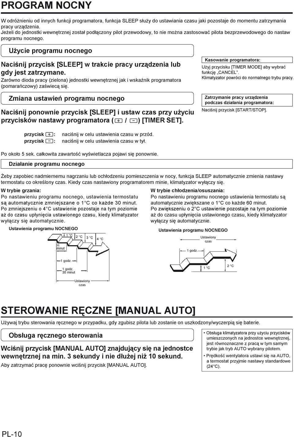 Użycie programu nocnego Naciśnij przycisk [SLEEP] w trakcie pracy urządzenia lub gdy jest zatrzymane.