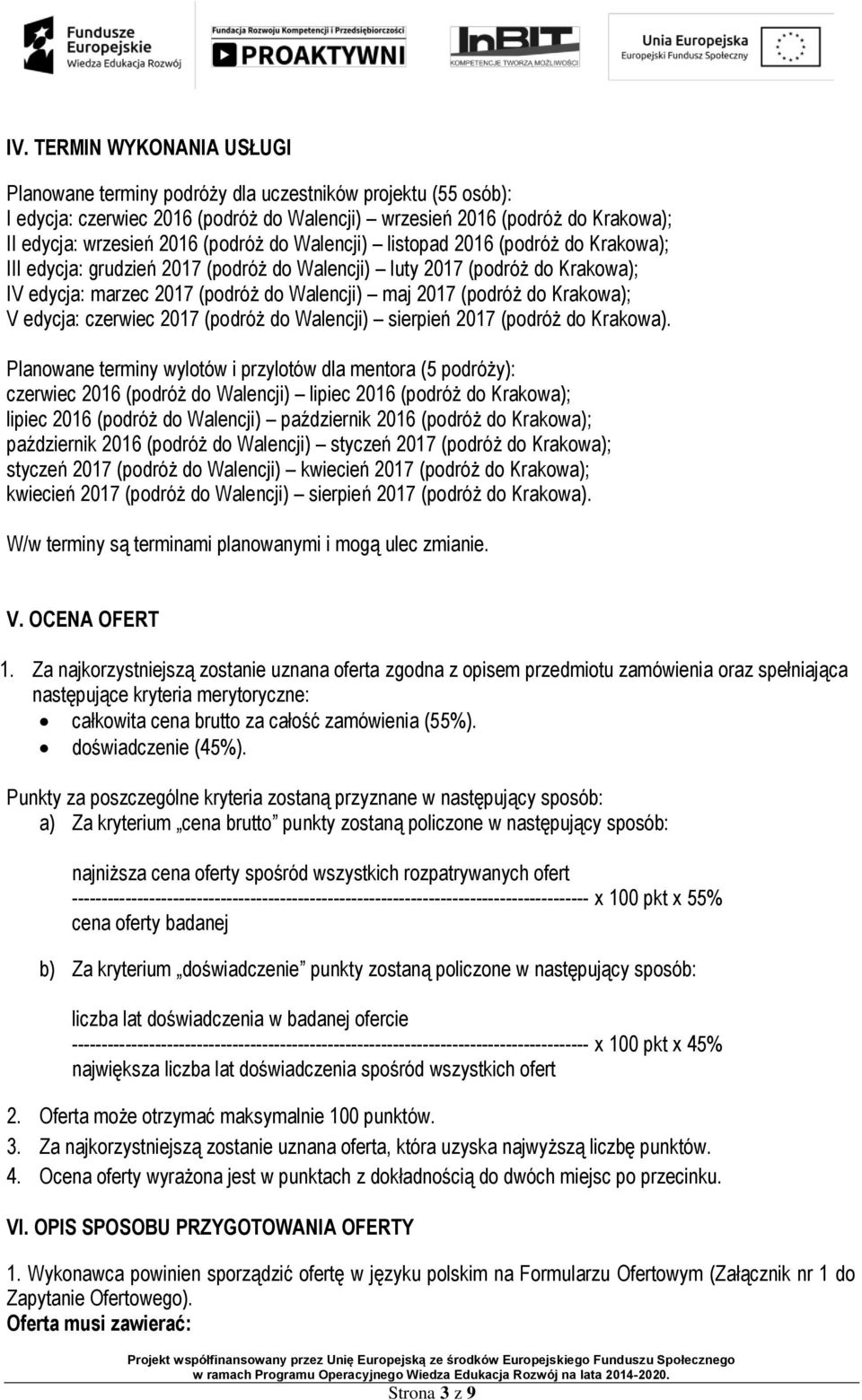 Krakowa); V edycja: czerwiec 2017 (podróż do Walencji) sierpień 2017 (podróż do Krakowa).