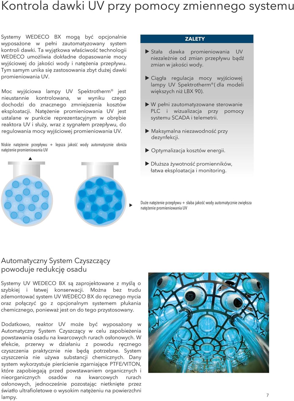 Moc wyjściowa lampy UV Spektrotherm jest nieustannie kontrolowana, w wyniku czego dochodzi do znacznego zmniejszenia kosztów eksploatacji.