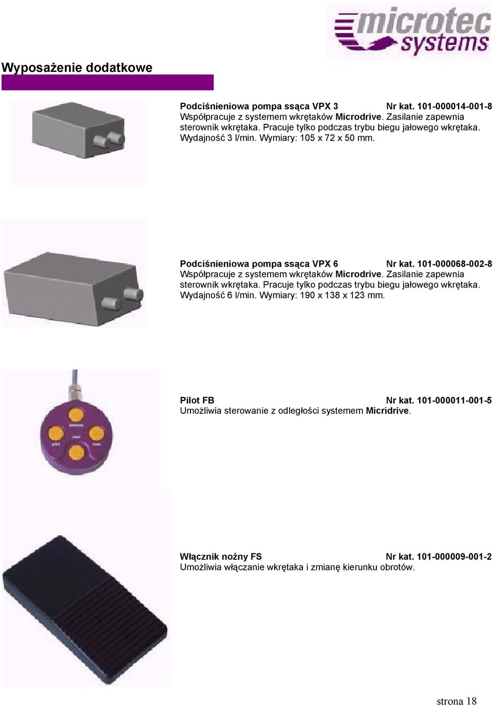 101-000068-002-8 Współpracuje z systemem wkrętaków Microdrive. Zasilanie zapewnia sterownik wkrętaka. Pracuje tylko podczas trybu biegu jałowego wkrętaka. Wydajność 6 l/min.