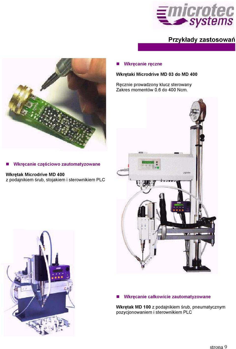 Wkręcanie częściowo zautomatyzowane Wkrętak Microdrive MD 400 z podajnikiem śrub, stojakiem i