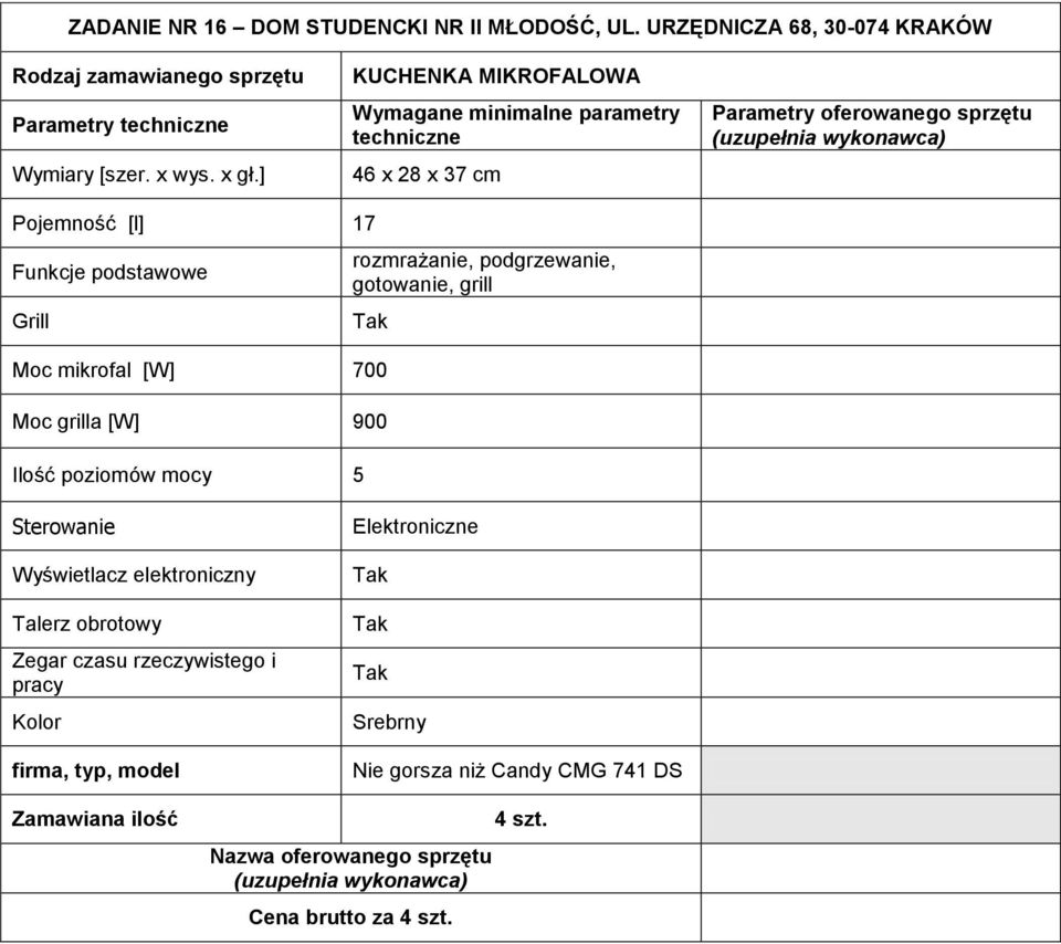 gotowanie, grill Moc mikrofal [W] 700 Moc grilla [W] 900 Ilość poziomów mocy 5 Sterowanie Wyświetlacz elektroniczny